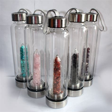 Natural Crystal Quartz Crystal Gemstone Water Bottle Wand Point Reiki Healing Crystal Glass