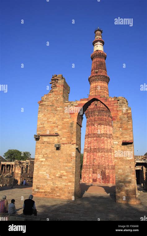 Qutb Minar Through Arch Built In 1311 Red Sandstone Tower Indo Muslim