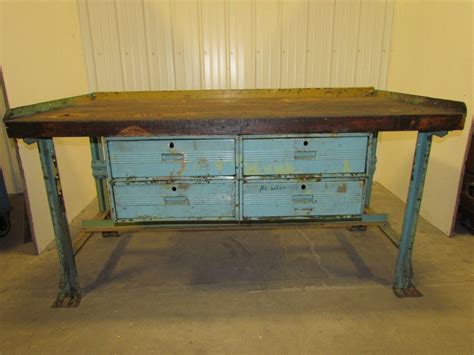 Vintage Industrial Workbench W36x72 Butcher Block 4 Drawer 36 High