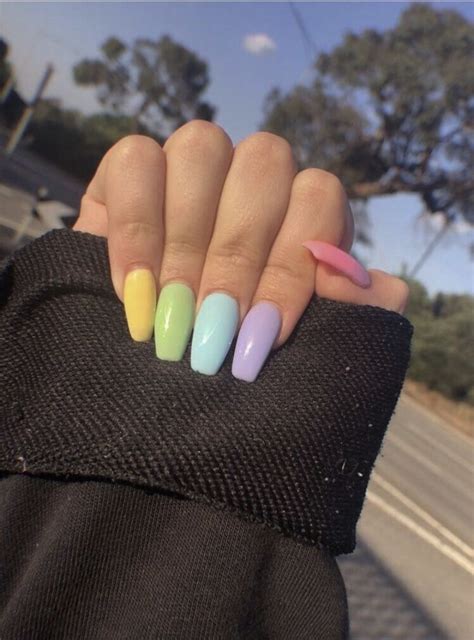 Pastel Rainbow Nails Rainbow Nails Nail Designs Spring Coffin Nails