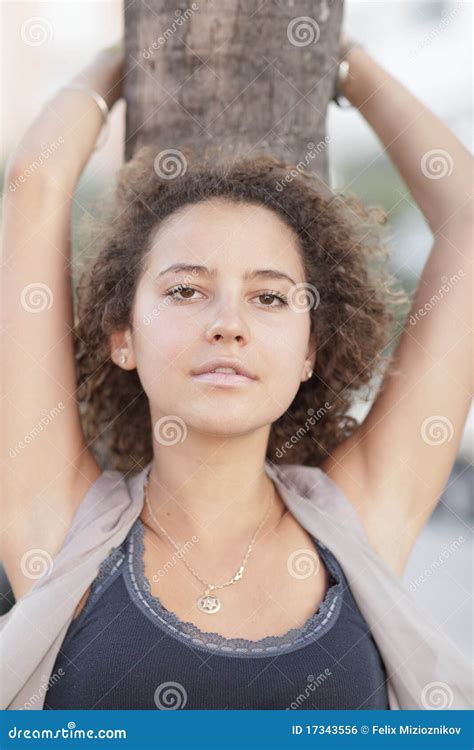 Woman With Arms Wrapped Around The Tree Stock Photo Image Of Young