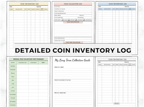 Coin Collection Printable Coin Inventory Log Book For Coin Etsy