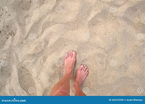 Female Bare Feet Standing On Beach Sand Stock Image Image Of Closeup