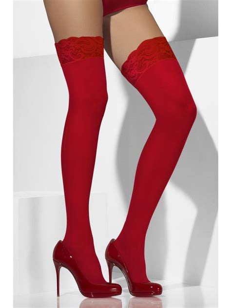 Ladies Sexy Fever Red Lace Sheer Hold Up Stockings 21428