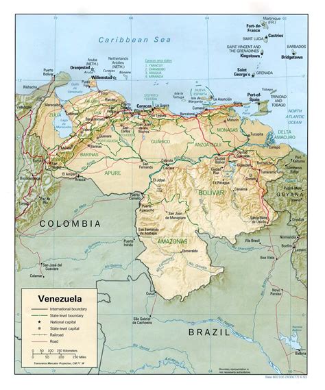 Venezuela Shaded Relief Map •