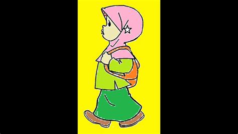 Cara Menggambar Kartun Anak Muslimah Berangkat Ke Sekolah Mengaji