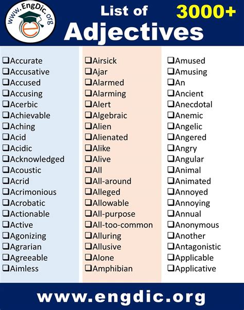 List Of Adjectives PDF Download List Of Adjectives EngDic