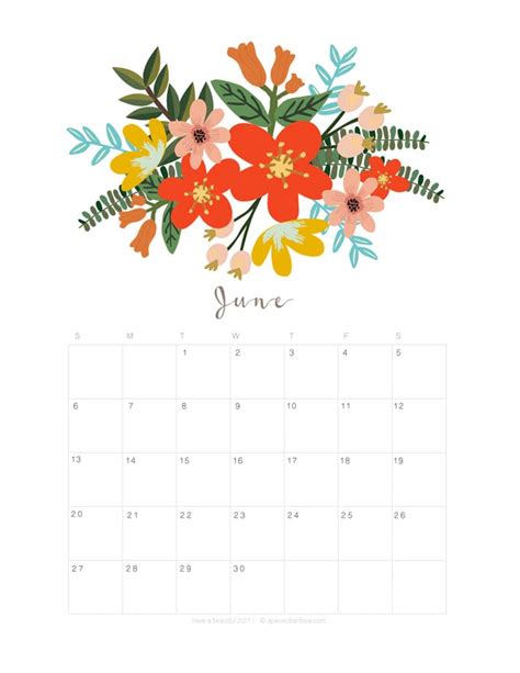 Printable June 2021 Calendar Monthly Planner 2 Designs Flowers