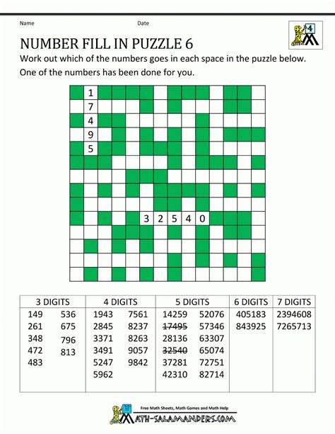 Number Fill In Puzzles Crosswords Crossword Puzzle Printable Fill In