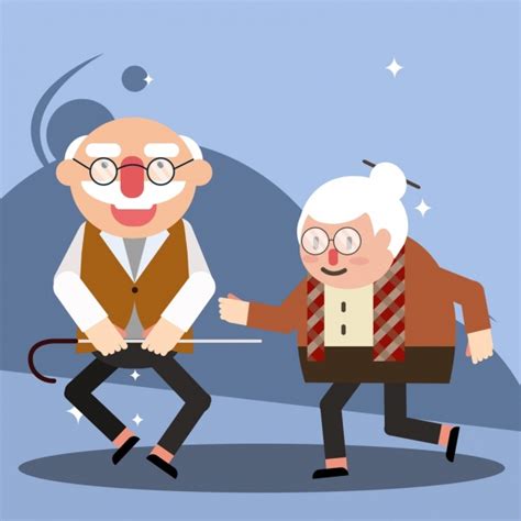 Old Age Background Funny Couple Icon Cartoon Characters Vectors Graphic