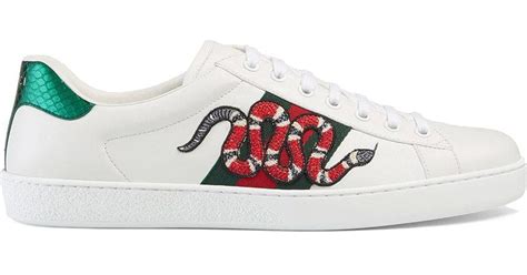 Gucci Snake Ace Embroidered Leather Sneaker In White For Men Save 9