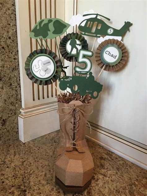 It was a classy mad. Army military boot centerpiece | Army party decorations ...