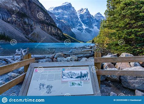 Moraine Lake Lakeshore Trail In Summer Sunny Day Morning Banff