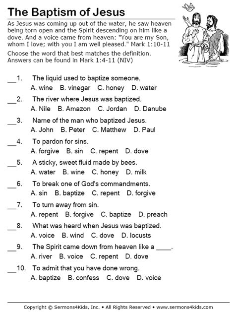 The Baptism Of Jesus Multiple Choice Sermons4kids