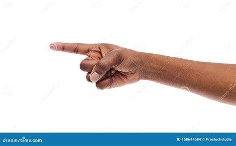 Black Woman`s Hand Pointing Finger At Somebody On White Stock Photo