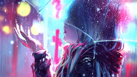 Wallpaper Of Girl Rain Umbrella Yuumei Background Anime Girl Neon