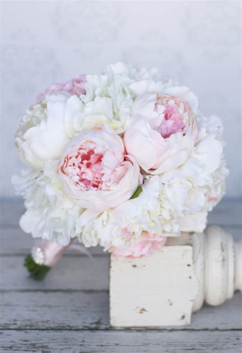 Pastel Pink And Ivory Silk Peony Wedding Bouquet