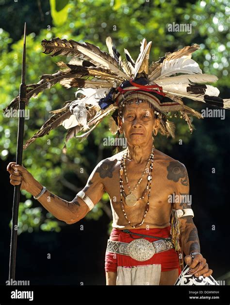 Head Hunter Of The Ethnic Group Of The Iban People With A Spear Skrang