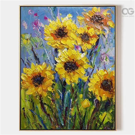 Sunflower Acrylic Canvas Painting Large Yellow Flower Etsy