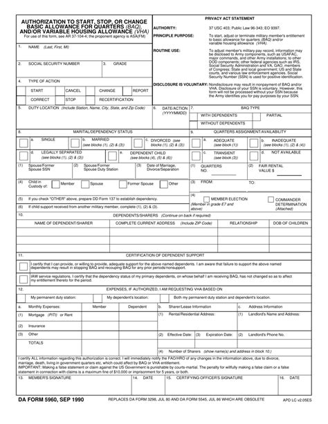 Da Form 5960 Fillable Pdf Printable Forms Free Online