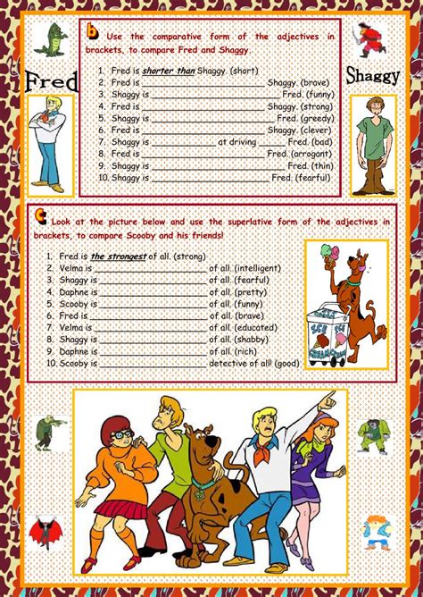 Teaching adjectives is usually quite enjoyable. Comparisons with Scooby Doo - Interactive worksheet