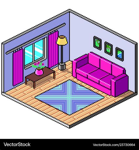 Pixel Art Isometric Room Detailed Royalty Free Vector Image