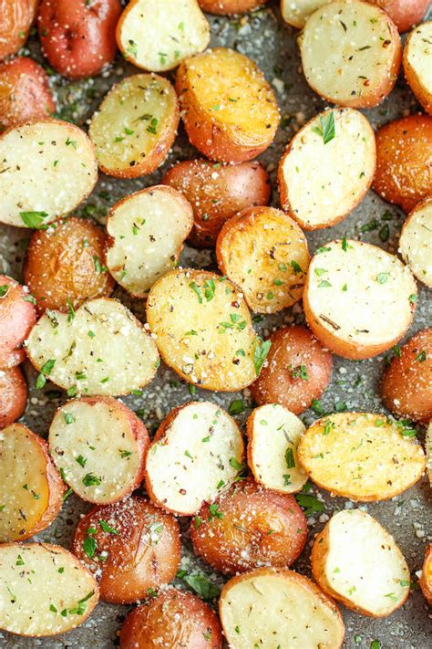 Mix remaining ingredients and add to potato mixture and toss well. #Recipe : Garlic Parmesan Roasted Potatoes - My Favorite ...