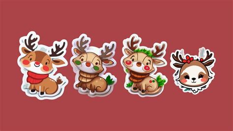 Premium Vector Set Of 4 Reindeer Stickers Christmas Rein Deer Illustrations Vectors Holiday