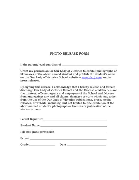 PHOTO RELEASE FORM in Word and Pdf formats