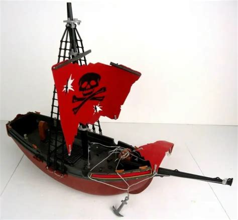 Vintage Playmobil Pirate Ship Red Corsair Incomplete