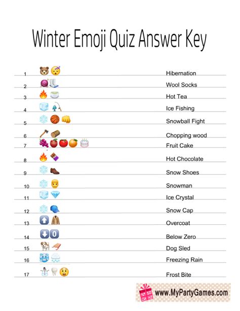 Free Printable Winter Emoji Quiz With Answer Key