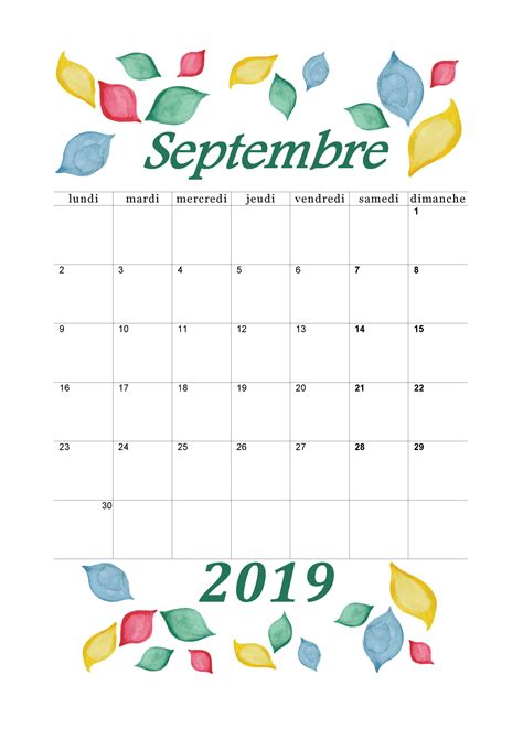 Calendrier Septembre 2019 à Imprimer Calendriers Imprimables En Pdf