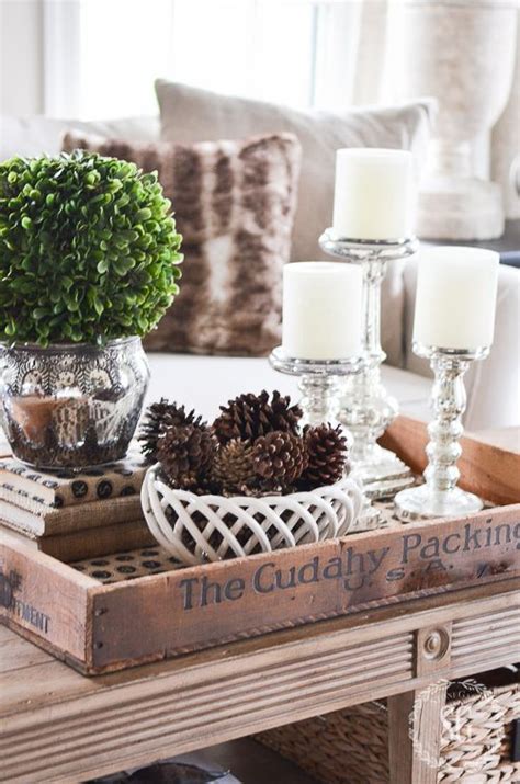 The key to a perfect vignette is working with items that tie together. 36 Neutral And Organic Winter Décor Ideas - DigsDigs