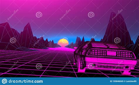 Retro Future 80s Style Sci Fi Background Futuristic Car