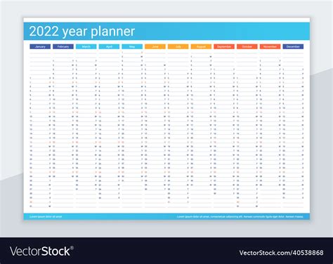 2022 Year Planner Calendar Desk Calender Vector Image