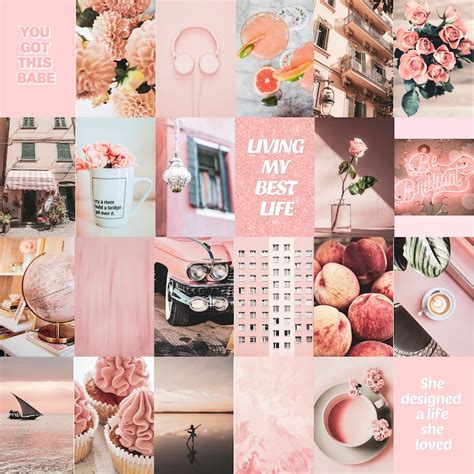 Peachy Pink Photo Wall Collage Kit Digital Pink Aesthetic Etsy