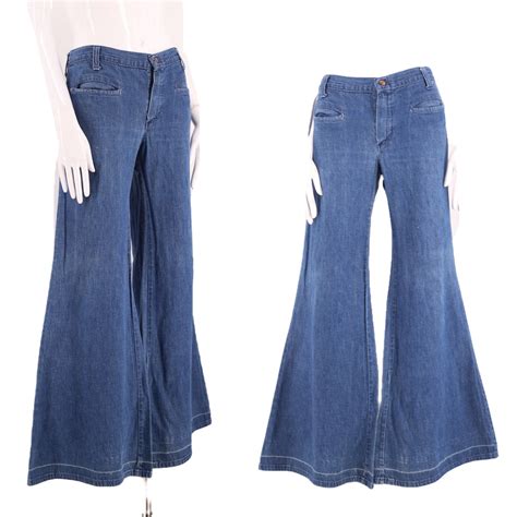 60s Low Rise Hip Huggers Denim Bell Bottoms Jeans 32 Vintage 1960s