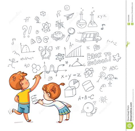 Kid drawing wall stock photos and images. Boy And Girl Draw A Doodle On The Wall Stock Vector ...