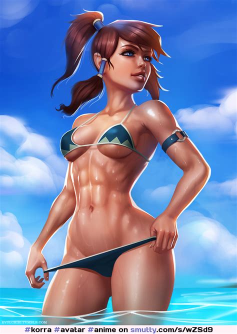 Korra Avatar Anime Manga Hentai Wet Beach Bikini Fit Athletic Abs