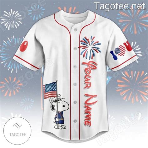 Snoopy Happy Independence Day Usa Personalized Baseball Jersey Tagotee