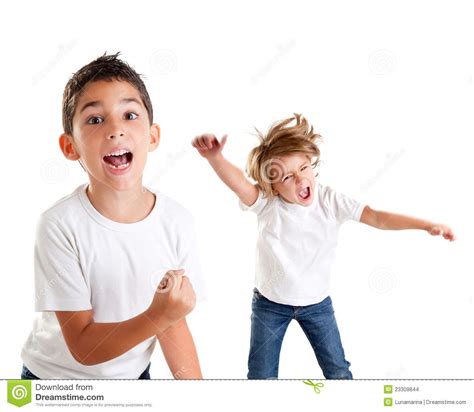 Excited Kids Happy Screaming And Winner Gesture Stock Images Image