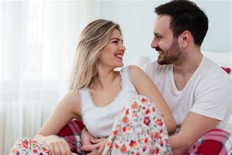 Young Couple Having Romantic Time In Bedroom Stock Image Image Of