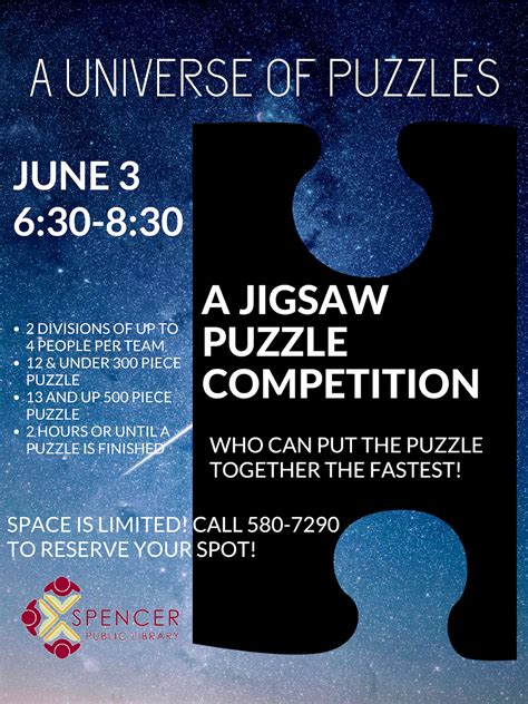 The event costs 40.00 per pair, with the price including the competition jigsaw puzzle. News at Spencer Public Library: Jigsaw Puzzle Competition ...