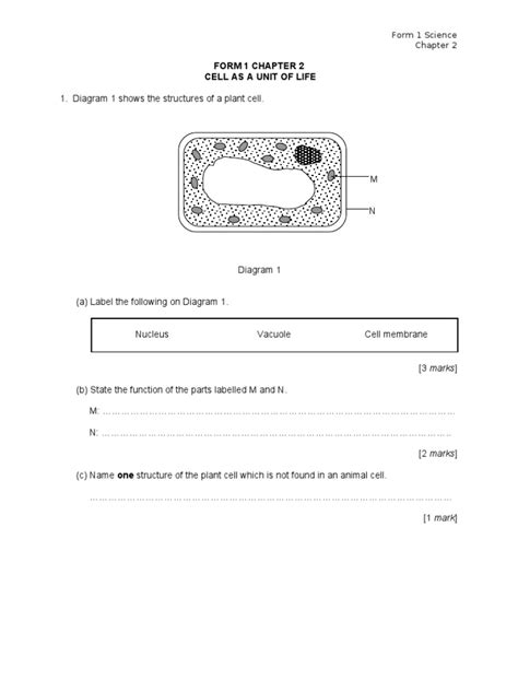 Soalan Science Tingkatan 1 (2)  Diagram  Cell (Biology)  Free 30day