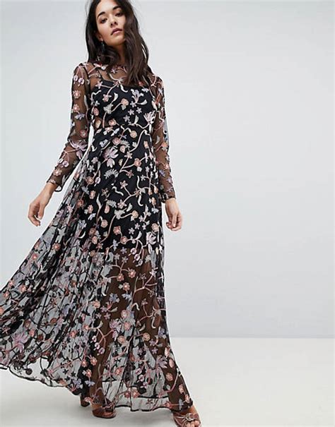 Asos Edition All Over Multi Colored Floral Embroidered Maxi Dress Asos