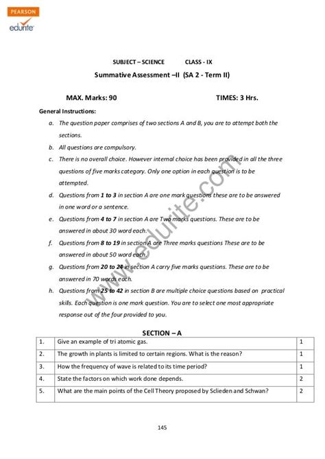Class 9 Cbse Science Sample Paper Term 2 Model 1