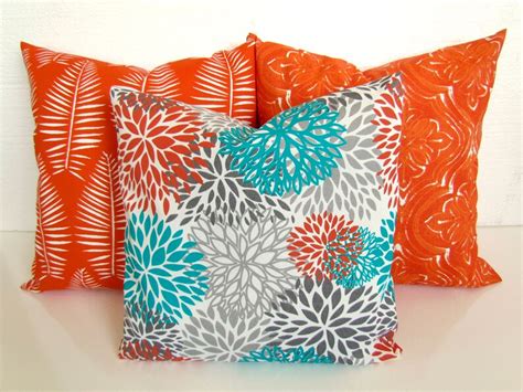 Orange Outdoor Pillows Teal Throw Pillows Turquoise Outdoor Etsy