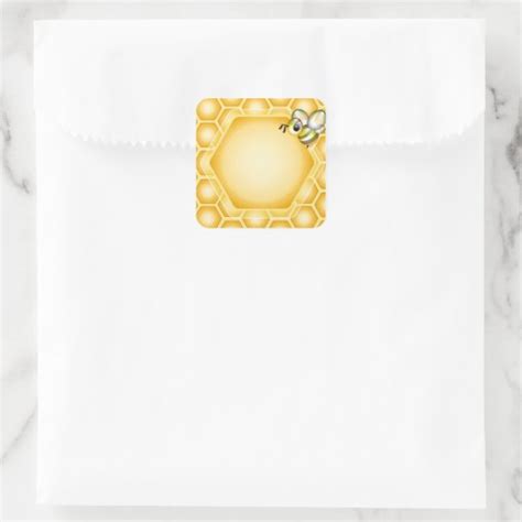 Honeycomb Background With A Cute Honeybee Square Sticker Zazzle