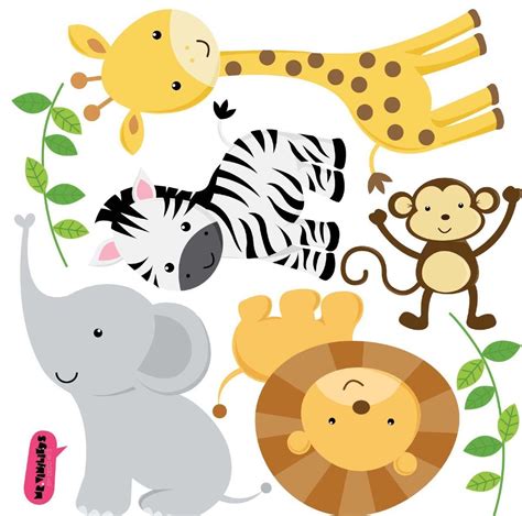 Vinilo Decorativo Kit Animales De La Selva Baby Showers De Animales