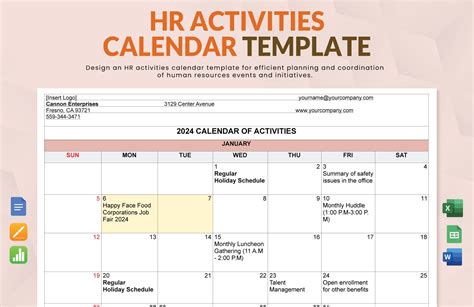Hr Calendar Template In Excel Free Download